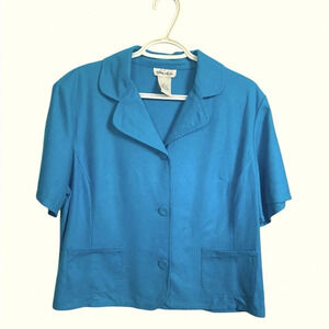 Kara Casual Vintage 100% silk teal short sleeved jacket/top, pockets